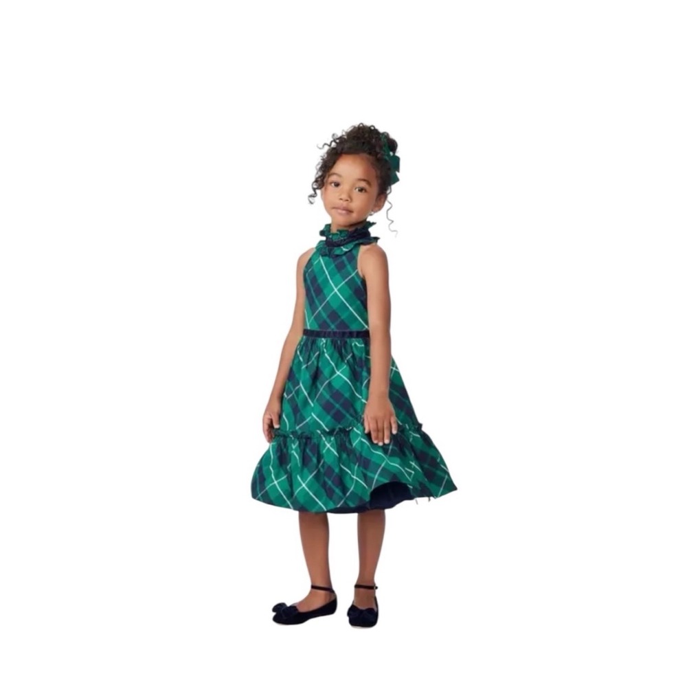Janie and Jack Green Plaid Ruffled Halter Dress